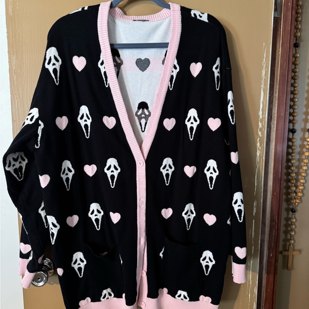 Black and Pink Ghostface Scream Cardigan